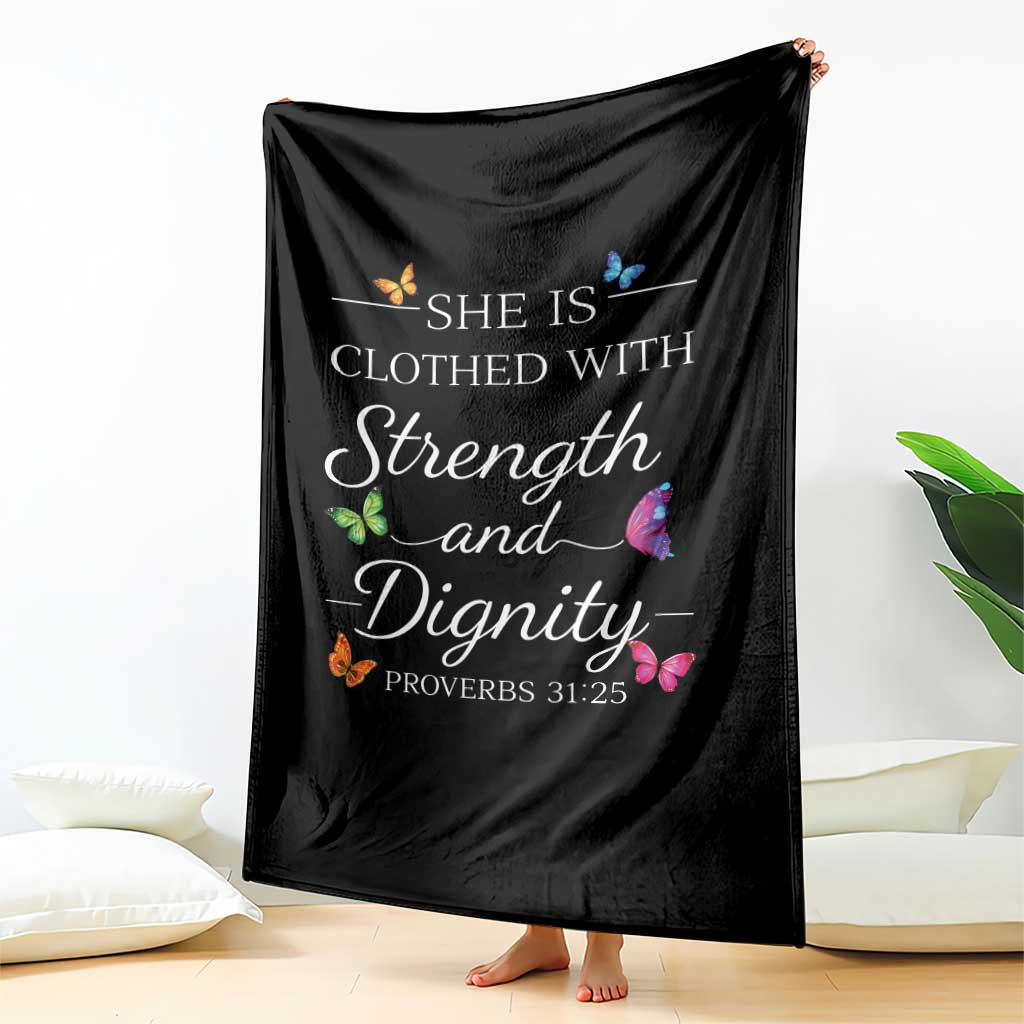 Christian Jesus Throw Blanket Strength Dignity Encouraging Bible Verse Proverb Butterfly Art TS10 Print Your Wear