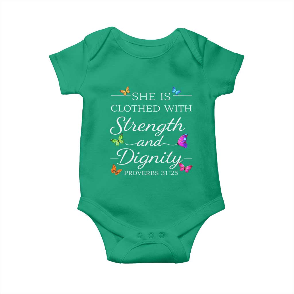 Christian Jesus Baby Onesie Strength Dignity Encouraging Bible Verse Proverb Butterfly Art TS10 Irish Green Print Your Wear