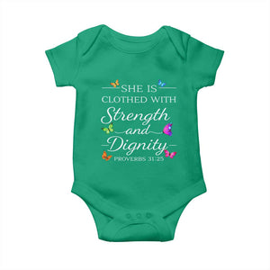 Christian Jesus Baby Onesie Strength Dignity Encouraging Bible Verse Proverb Butterfly Art TS10 Irish Green Print Your Wear