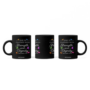 Christian Jesus Coffee Mug Strength Dignity Encouraging Bible Verse Proverb Butterfly Art TS10 Print Your Wear