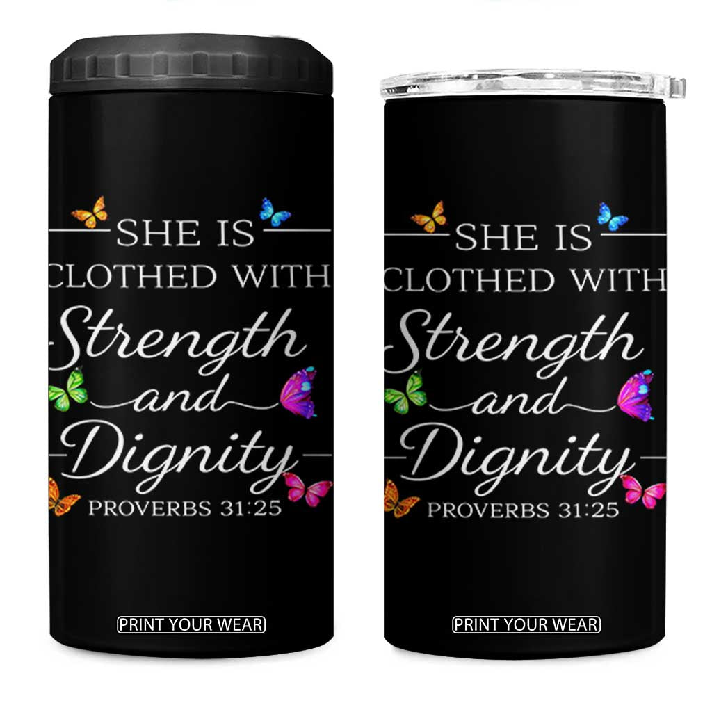 Christian Jesus 4 in 1 Can Cooler Tumbler Strength Dignity Encouraging Bible Verse Proverb Butterfly Art TS10 One Size: 16 oz Black Print Your Wear