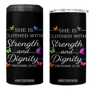 Christian Jesus 4 in 1 Can Cooler Tumbler Strength Dignity Encouraging Bible Verse Proverb Butterfly Art TS10 One Size: 16 oz Black Print Your Wear