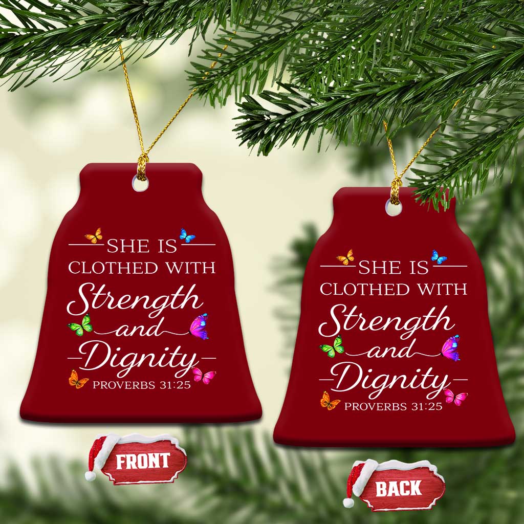 Christian Jesus Ceramic Ornament Strength Dignity Encouraging Bible Verse Proverb Butterfly Art TS10 Print Your Wear