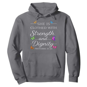 Christian Jesus Hoodie Strength Dignity Encouraging Bible Verse Proverb Butterfly Art TS10 Charcoal Print Your Wear