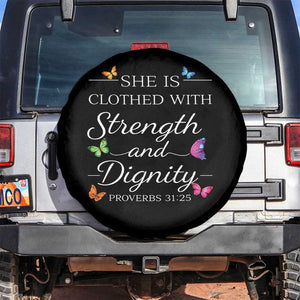 Christian Jesus Spare Tire Cover Strength Dignity Encouraging Bible Verse Proverb Butterfly Art TS10 No hole Black Print Your Wear