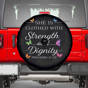 Christian Jesus Spare Tire Cover Strength Dignity Encouraging Bible Verse Proverb Butterfly Art TS10 Black Print Your Wear