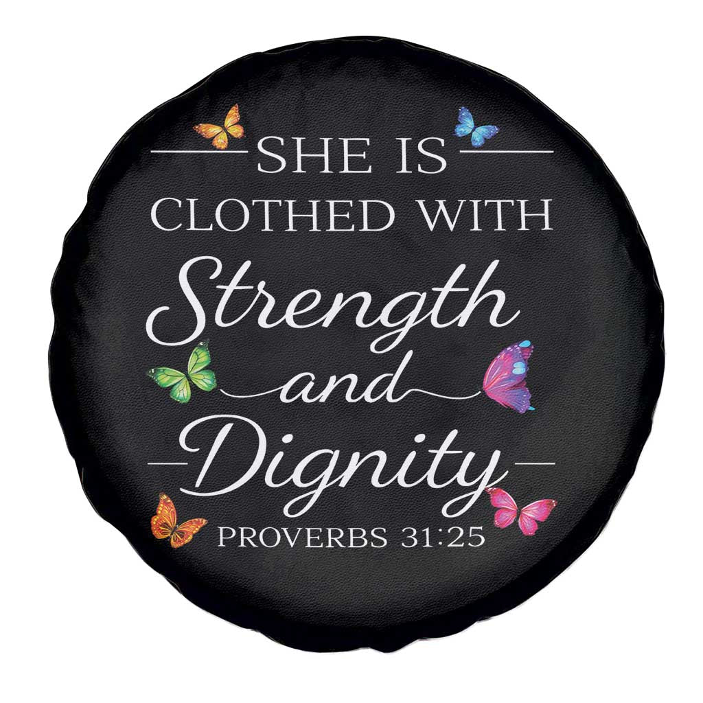 Christian Jesus Spare Tire Cover Strength Dignity Encouraging Bible Verse Proverb Butterfly Art TS10 Print Your Wear