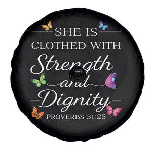 Christian Jesus Spare Tire Cover Strength Dignity Encouraging Bible Verse Proverb Butterfly Art TS10 Print Your Wear