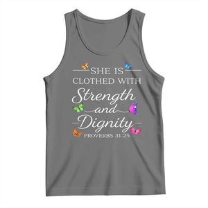 Christian Jesus Tank Top Strength Dignity Encouraging Bible Verse Proverb Butterfly Art TS10 Black Heather Print Your Wear