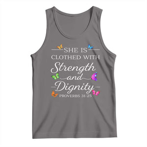 Christian Jesus Tank Top Strength Dignity Encouraging Bible Verse Proverb Butterfly Art TS10 Deep Heather Print Your Wear