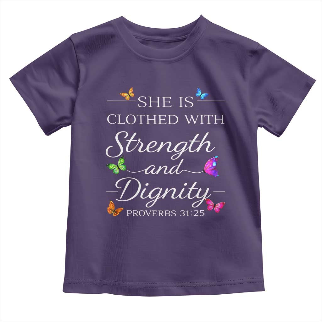 Christian Jesus Toddler T Shirt Strength Dignity Encouraging Bible Verse Proverb Butterfly Art TS10 Purple Print Your Wear