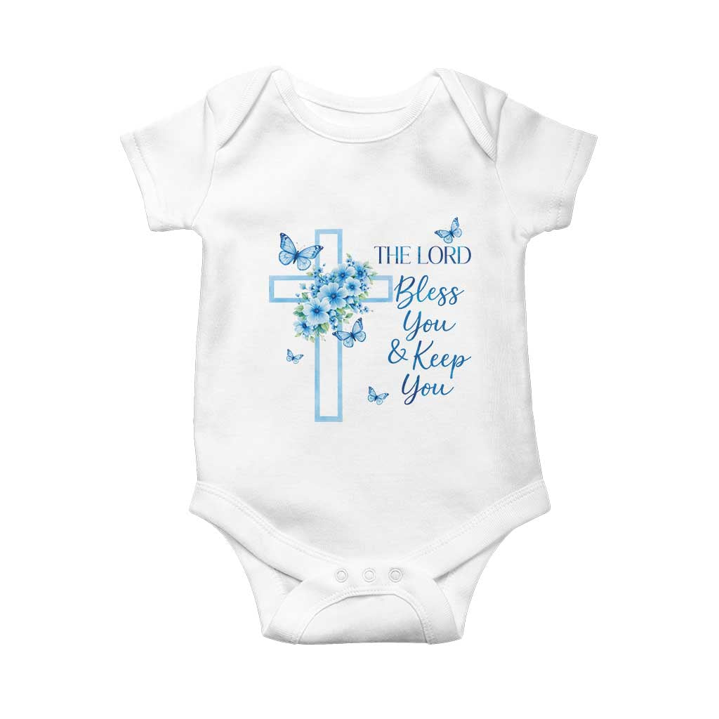 Christian Jesus Baby Onesie The Lord Bless You Encouraging Bible Verse Butterfly Art TS10 White Print Your Wear