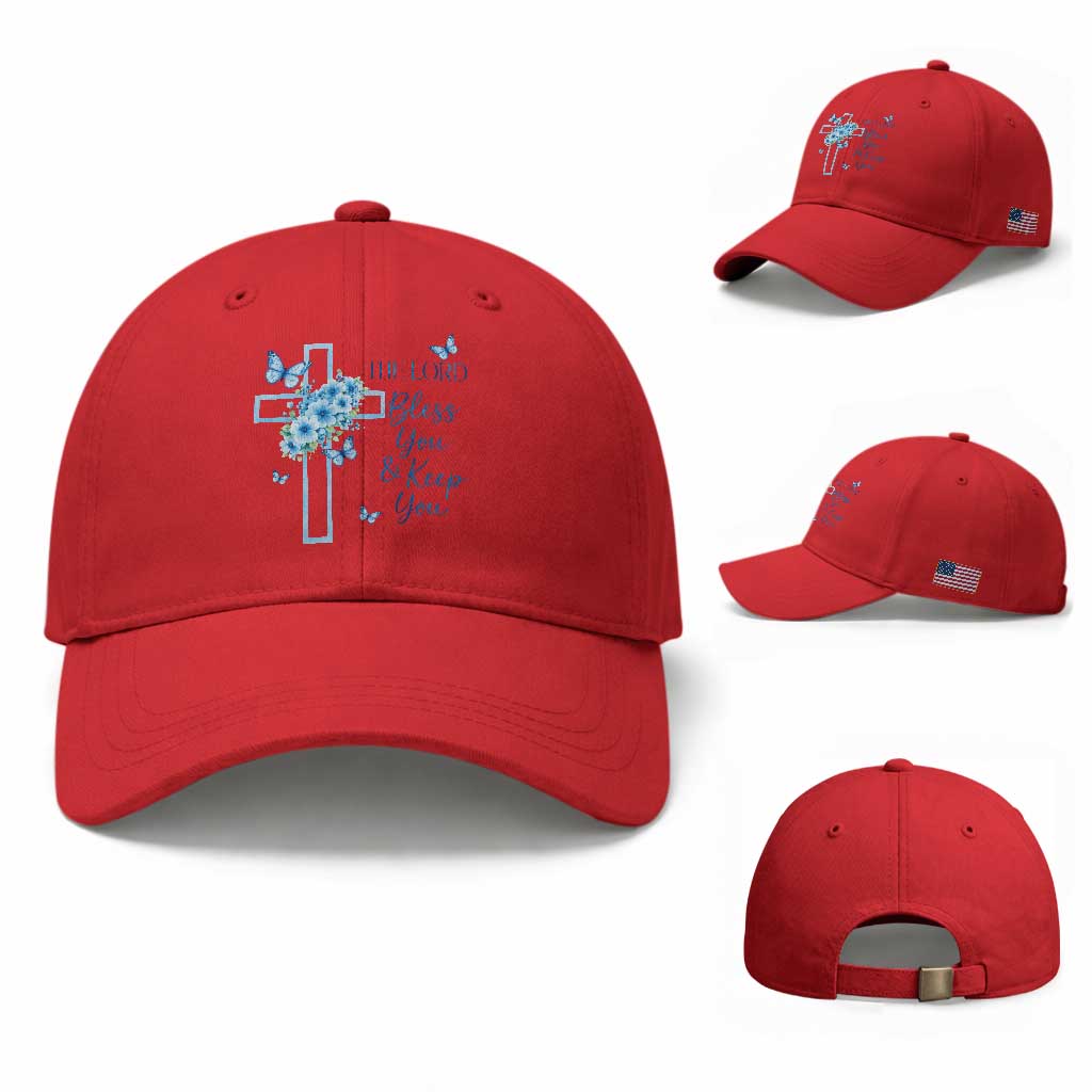 Christian Jesus Baseball Cap The Lord Bless You Encouraging Bible Verse Butterfly Art TS10 Baseball Cap Universal Fit Red Print Your Wear