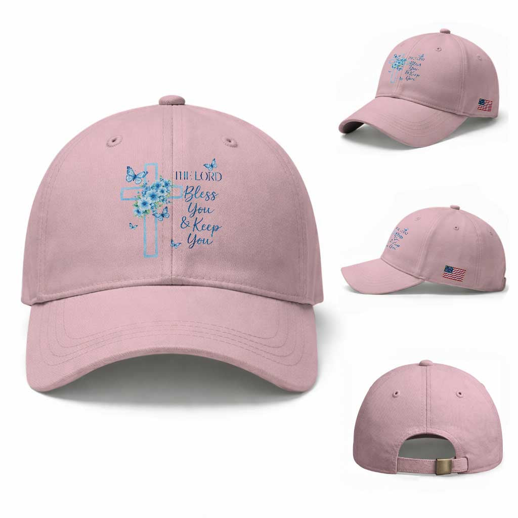 Christian Jesus Baseball Cap The Lord Bless You Encouraging Bible Verse Butterfly Art TS10 Baseball Cap Universal Fit Light Pink Print Your Wear