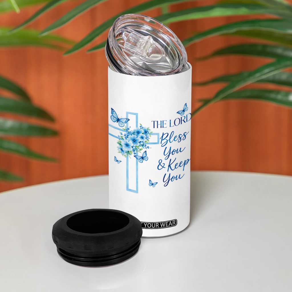 Christian Jesus 4 in 1 Can Cooler Tumbler The Lord Bless You Encouraging Bible Verse Butterfly Art TS10 Print Your Wear
