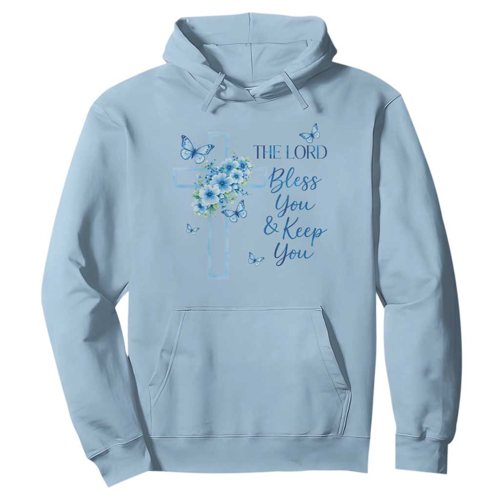 Christian Jesus Hoodie The Lord Bless You Encouraging Bible Verse Butterfly Art TS10 Light Blue Print Your Wear