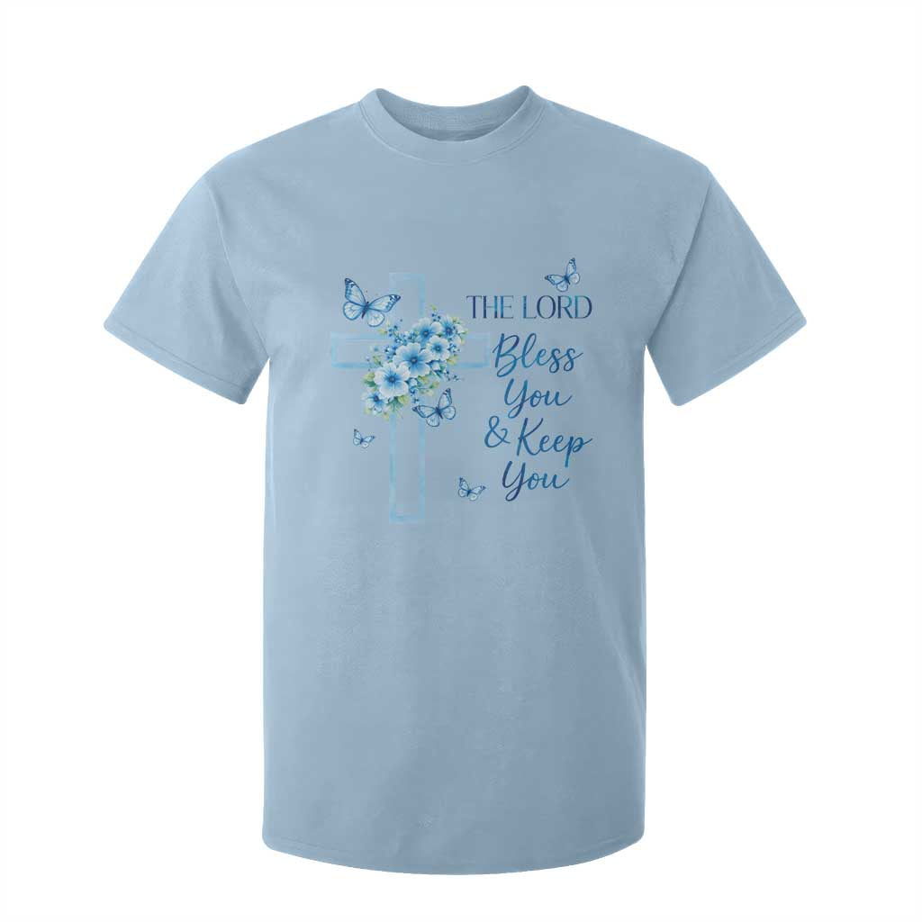 Christian Jesus T Shirt For Kid The Lord Bless You Encouraging Bible Verse Butterfly Art TS10 Light Blue Print Your Wear