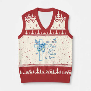 Christian Jesus V-Neck Knit Sweater Vest The Lord Bless You Encouraging Bible Verse Butterfly Art TS10 Beige Red Print Your Wear