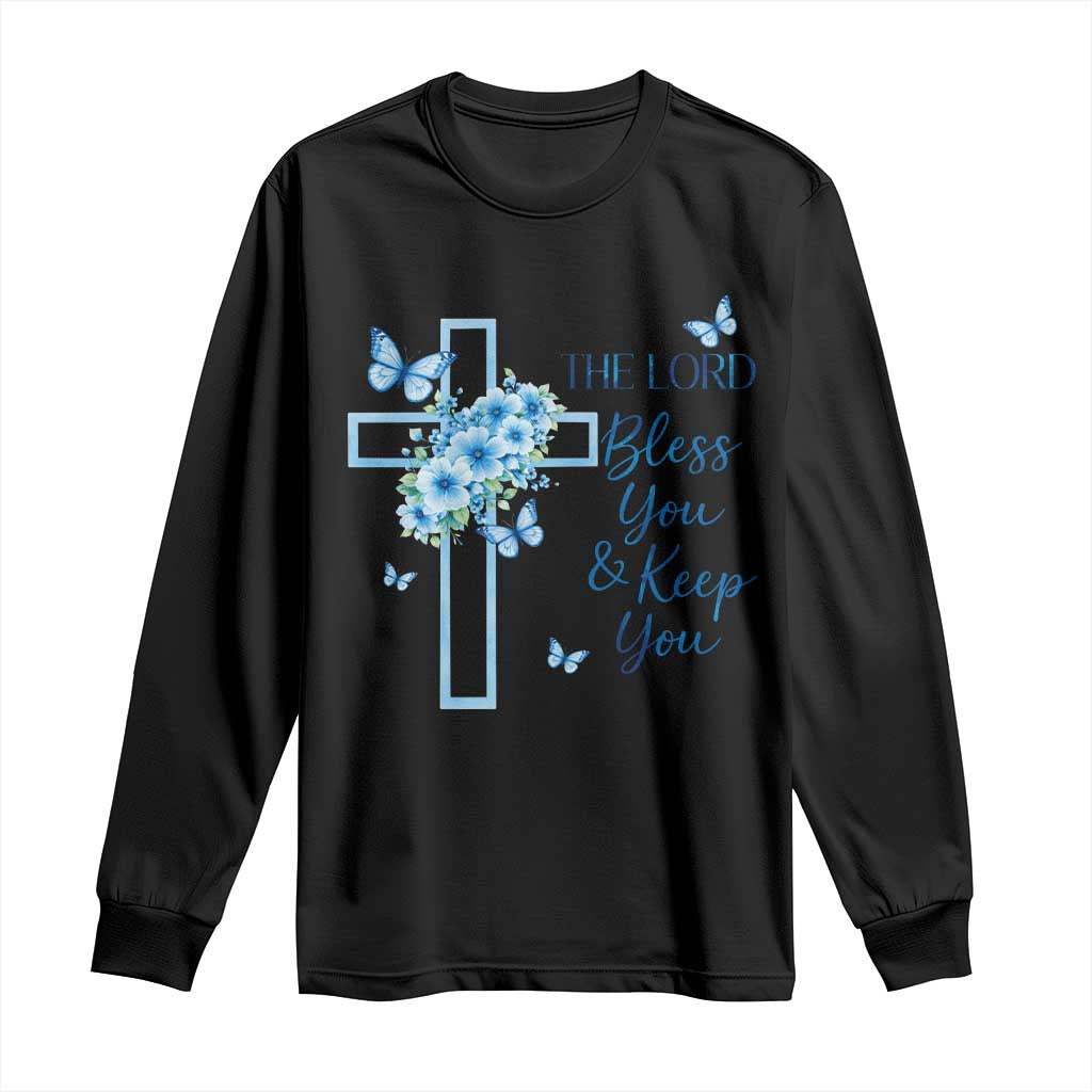 Christian Jesus Long Sleeve Shirt The Lord Bless You Encouraging Bible Verse Butterfly Art TS10 Black Print Your Wear
