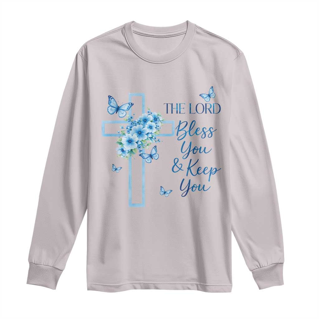 Christian Jesus Long Sleeve Shirt The Lord Bless You Encouraging Bible Verse Butterfly Art TS10 Ice Gray Print Your Wear