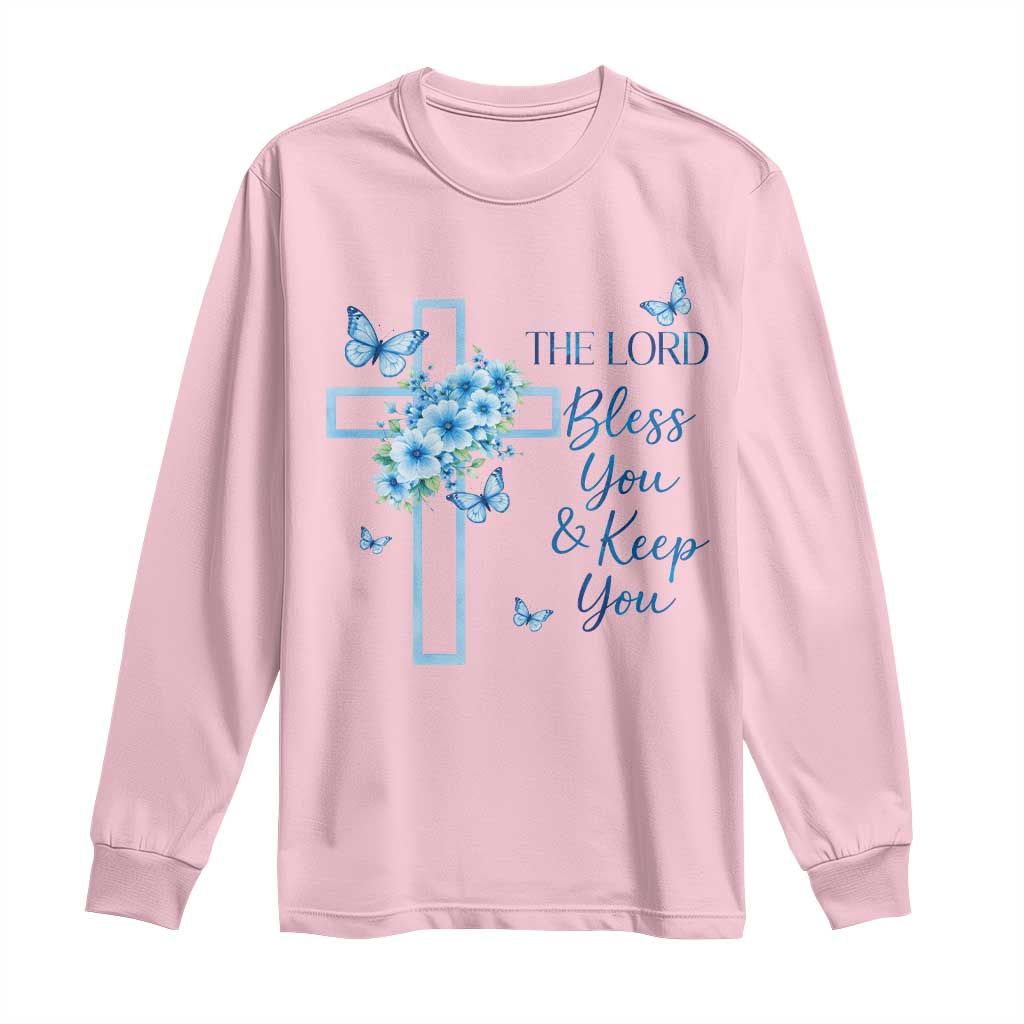 Christian Jesus Long Sleeve Shirt The Lord Bless You Encouraging Bible Verse Butterfly Art TS10 Light Pink Print Your Wear