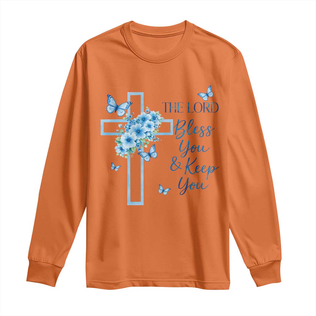 Christian Jesus Long Sleeve Shirt The Lord Bless You Encouraging Bible Verse Butterfly Art TS10 Orange Print Your Wear