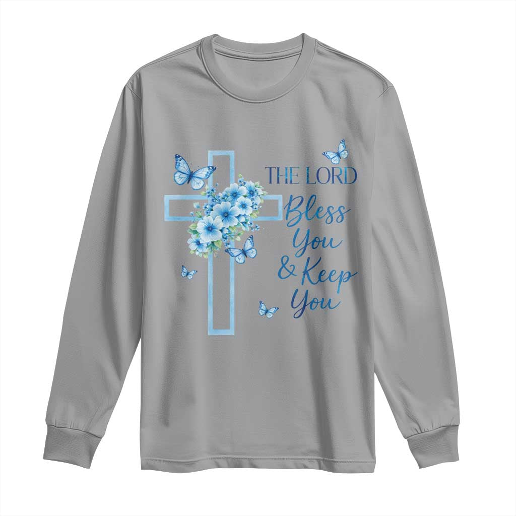 Christian Jesus Long Sleeve Shirt The Lord Bless You Encouraging Bible Verse Butterfly Art TS10 Sport Gray Print Your Wear
