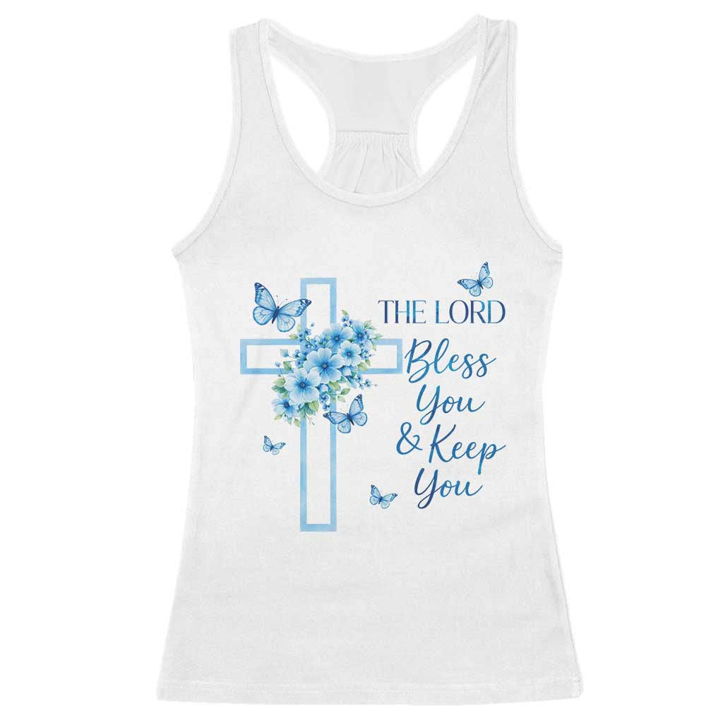 Christian Jesus Racerback Tank Top The Lord Bless You Encouraging Bible Verse Butterfly Art TS10 White Print Your Wear