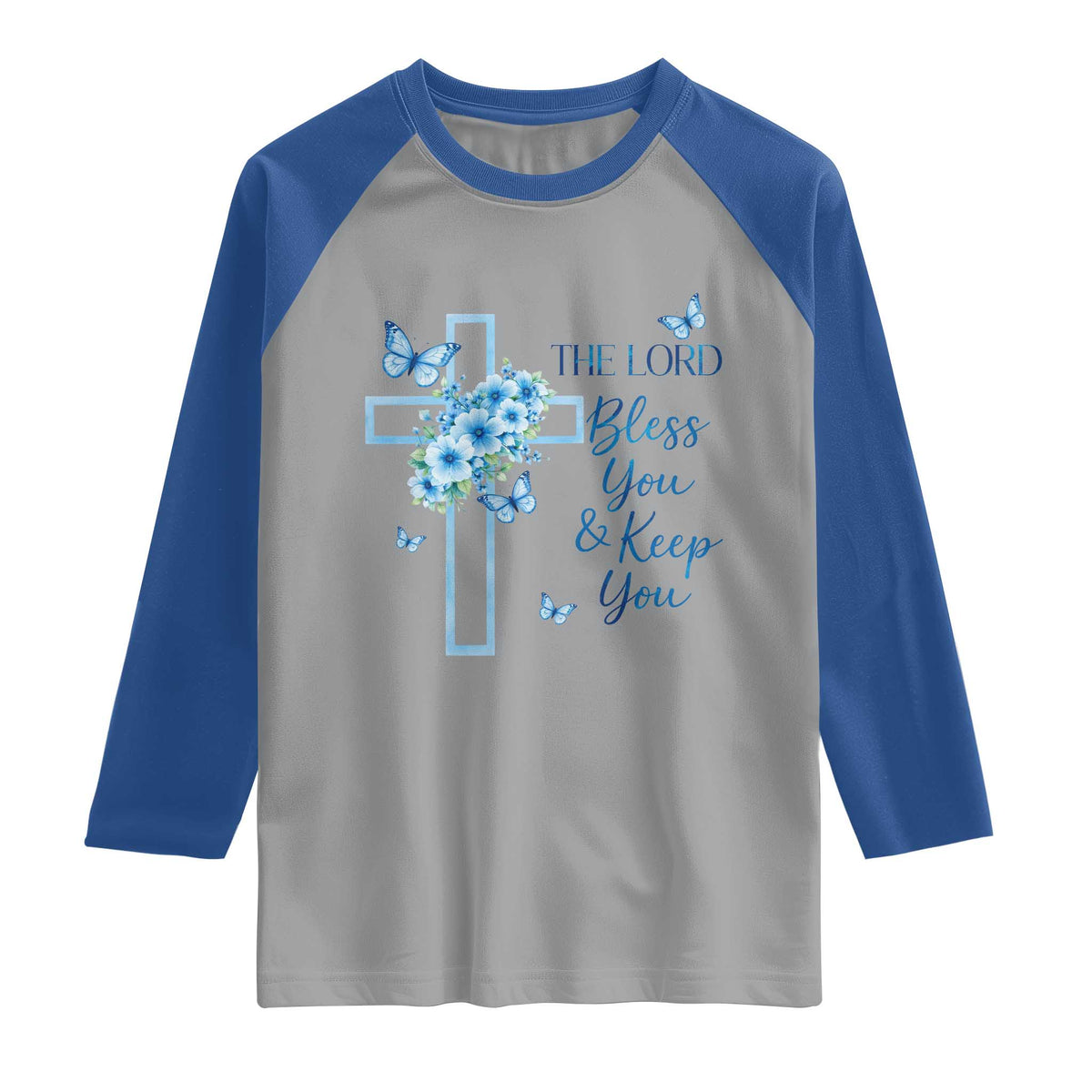 Christian Jesus Raglan Shirt The Lord Bless You Encouraging Bible Verse Butterfly Art TS10 Sport Gray Royal Print Your Wear