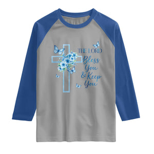 Christian Jesus Raglan Shirt The Lord Bless You Encouraging Bible Verse Butterfly Art TS10 Sport Gray Royal Print Your Wear