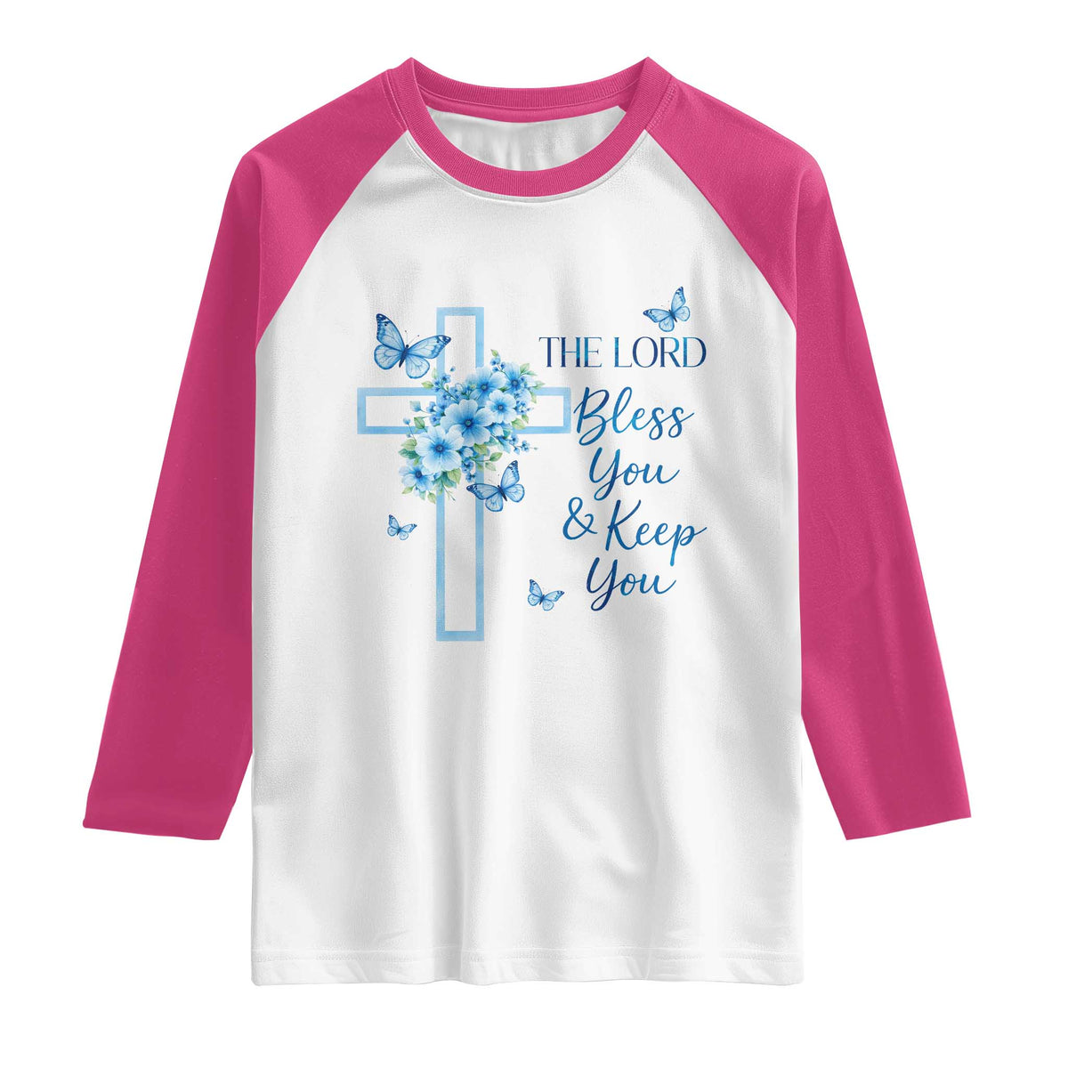 Christian Jesus Raglan Shirt The Lord Bless You Encouraging Bible Verse Butterfly Art TS10 White Heliconia Print Your Wear