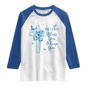Christian Jesus Raglan Shirt The Lord Bless You Encouraging Bible Verse Butterfly Art TS10 White Royal Print Your Wear