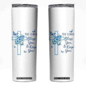 Christian Jesus Skinny Tumbler The Lord Bless You Encouraging Bible Verse Butterfly Art TS10 White Print Your Wear