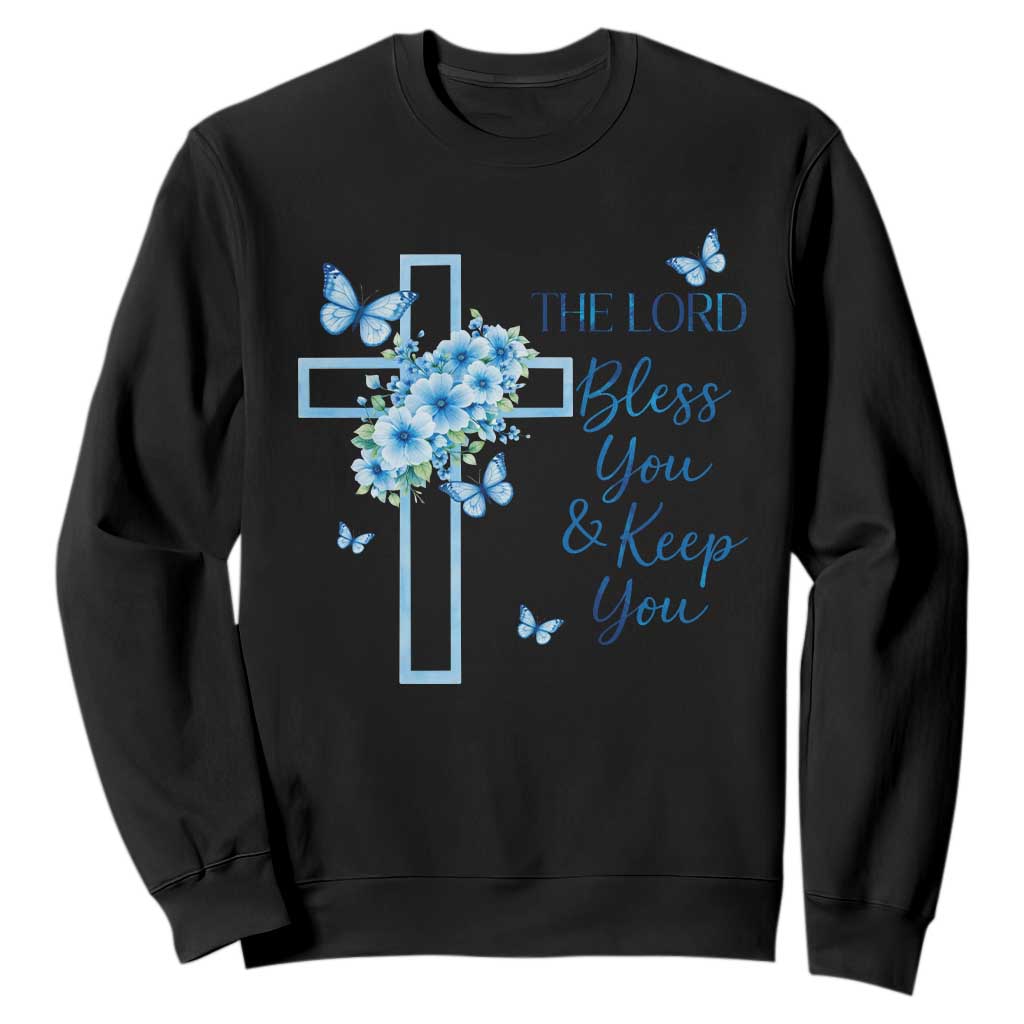 Christian Jesus Sweatshirt The Lord Bless You Encouraging Bible Verse Butterfly Art TS10 Black Print Your Wear