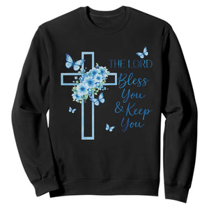 Christian Jesus Sweatshirt The Lord Bless You Encouraging Bible Verse Butterfly Art TS10 Black Print Your Wear