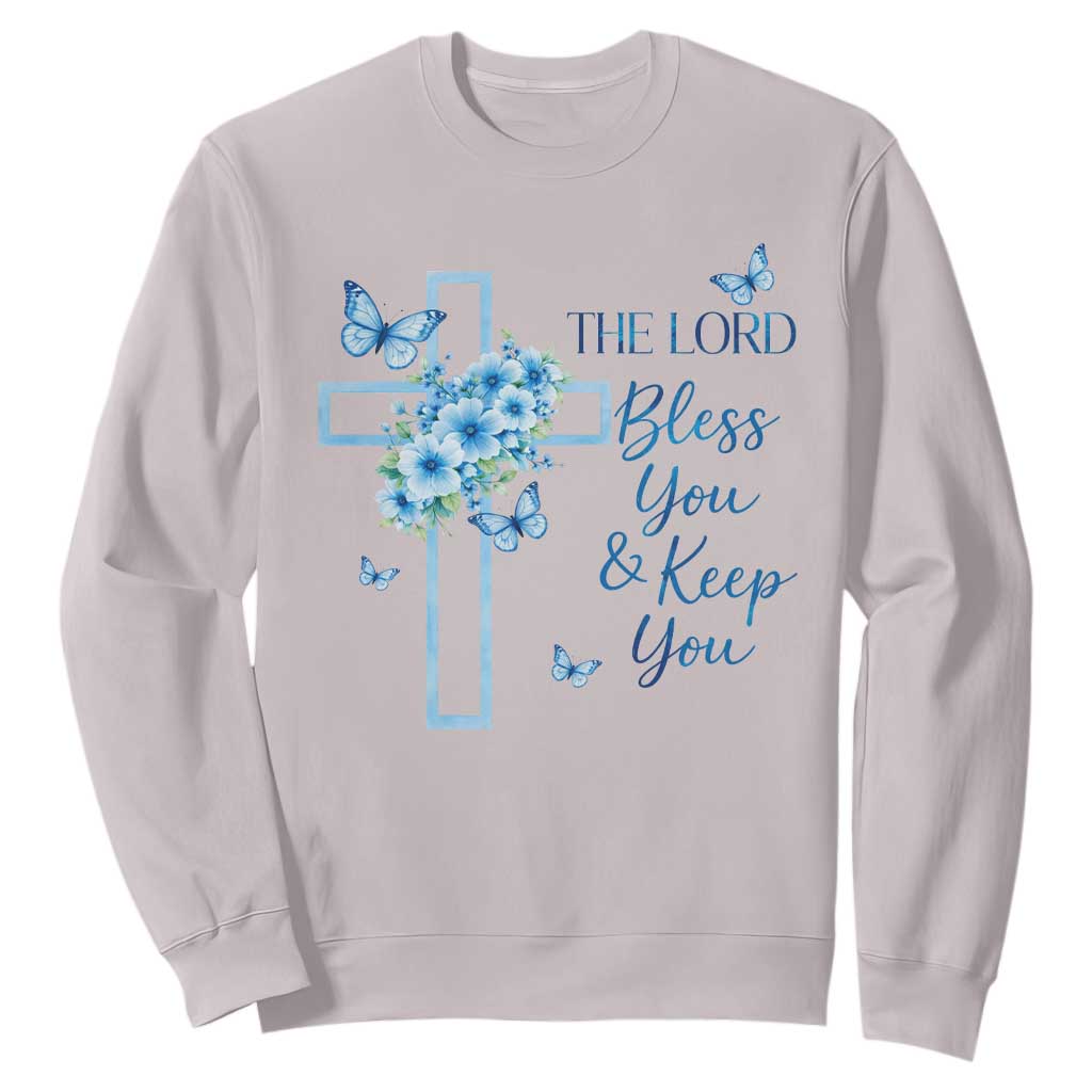 Christian Jesus Sweatshirt The Lord Bless You Encouraging Bible Verse Butterfly Art TS10 Ice Gray Print Your Wear