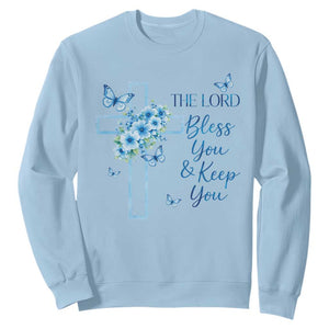 Christian Jesus Sweatshirt The Lord Bless You Encouraging Bible Verse Butterfly Art TS10 Light Blue Print Your Wear