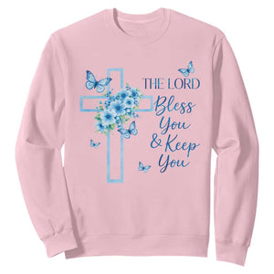 Christian Jesus Sweatshirt The Lord Bless You Encouraging Bible Verse Butterfly Art TS10 Light Pink Print Your Wear
