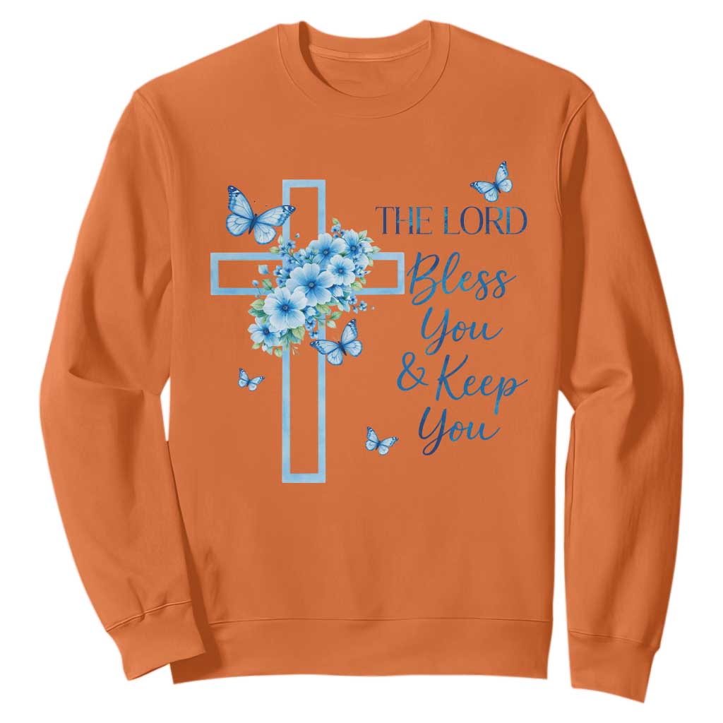 Christian Jesus Sweatshirt The Lord Bless You Encouraging Bible Verse Butterfly Art TS10 Orange Print Your Wear