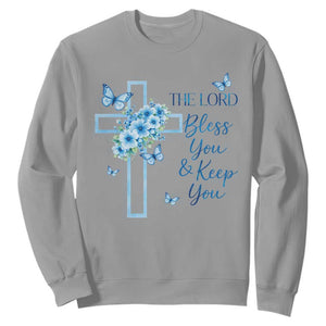 Christian Jesus Sweatshirt The Lord Bless You Encouraging Bible Verse Butterfly Art TS10 Sport Gray Print Your Wear