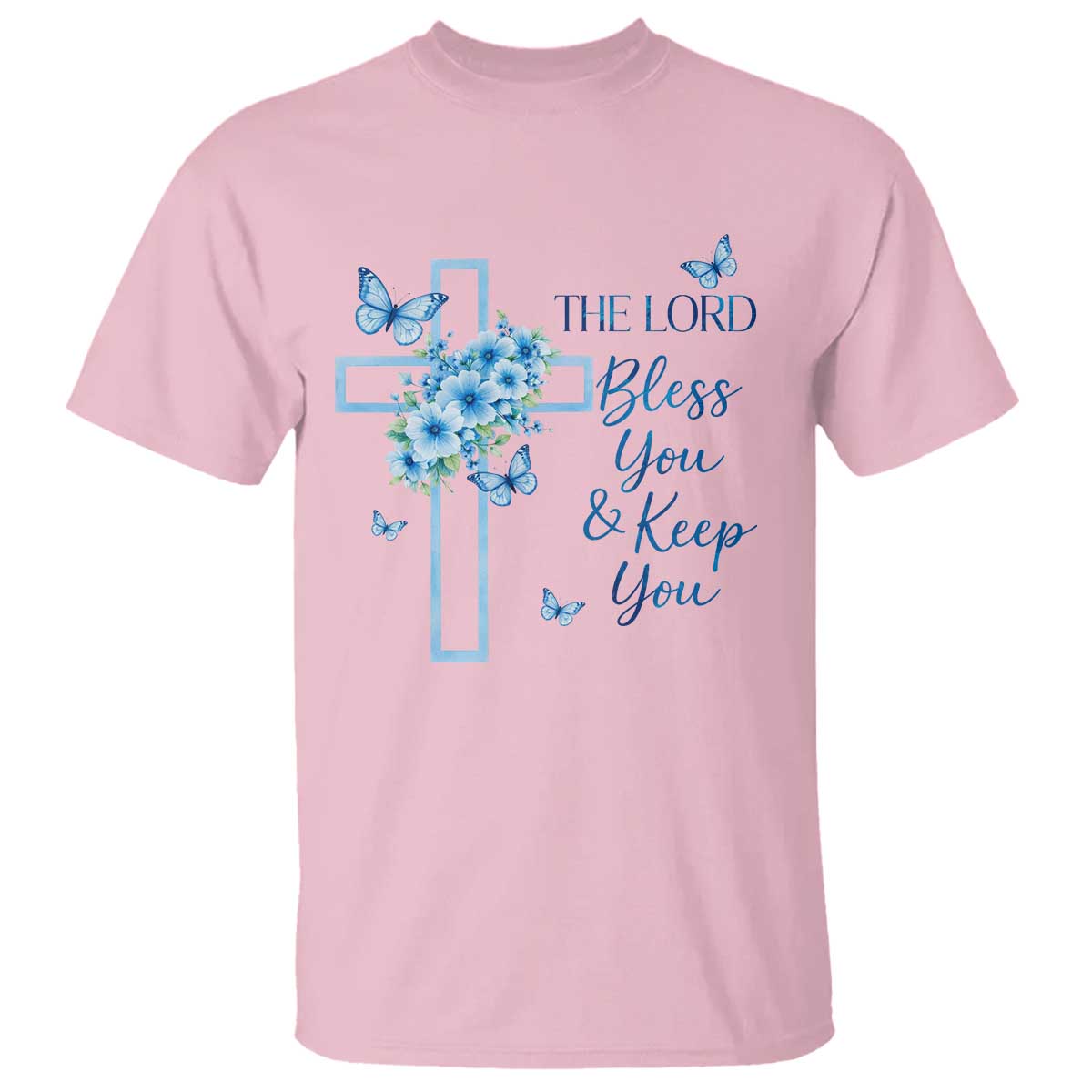 Christian Jesus T Shirt The Lord Bless You Encouraging Bible Verse Butterfly Art TS10 Light Pink Print Your Wear