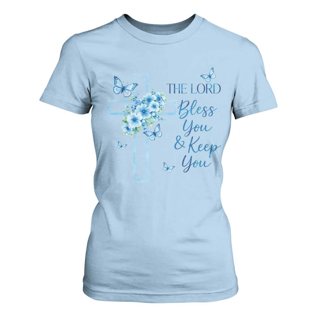Christian Jesus T Shirt For Women The Lord Bless You Encouraging Bible Verse Butterfly Art TS10 Light Blue Print Your Wear