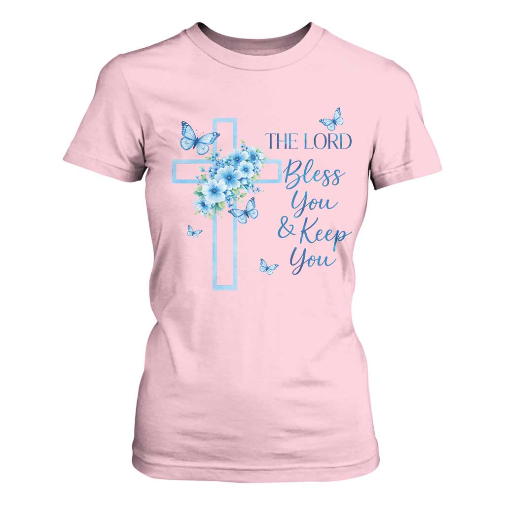 Christian Jesus T Shirt For Women The Lord Bless You Encouraging Bible Verse Butterfly Art TS10 Light Pink Print Your Wear