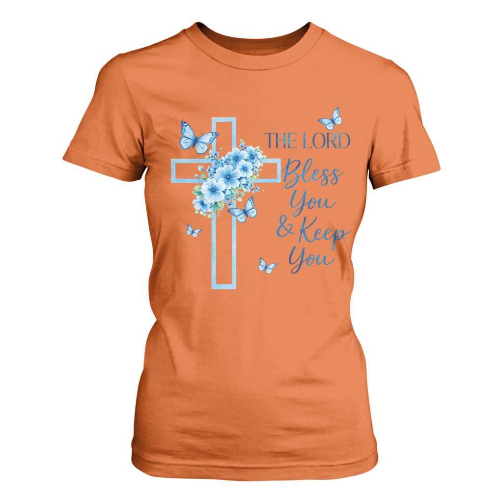 Christian Jesus T Shirt For Women The Lord Bless You Encouraging Bible Verse Butterfly Art TS10 Orange Print Your Wear