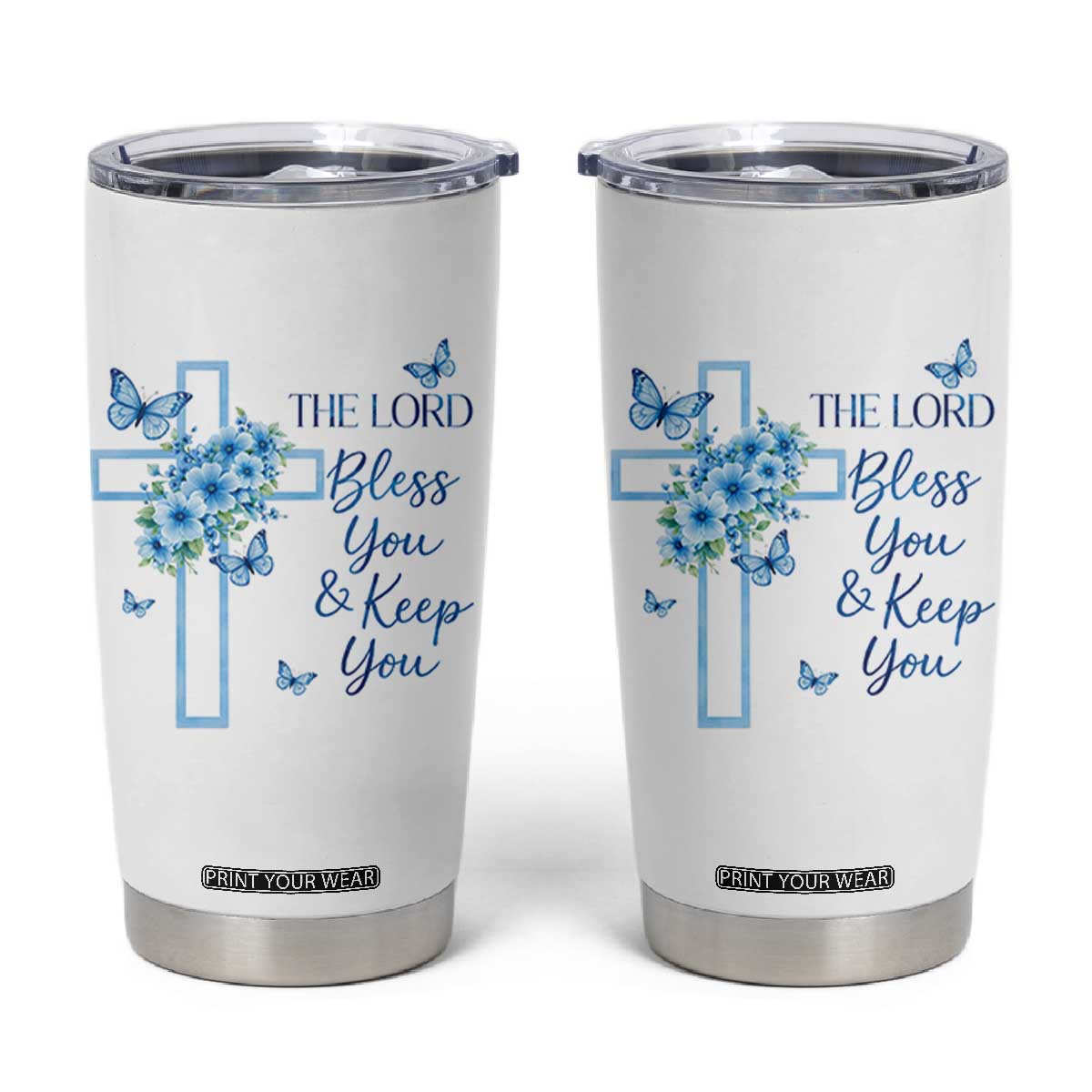 Christian Jesus Tumbler Cup The Lord Bless You Encouraging Bible Verse Butterfly Art TS10 White Print Your Wear