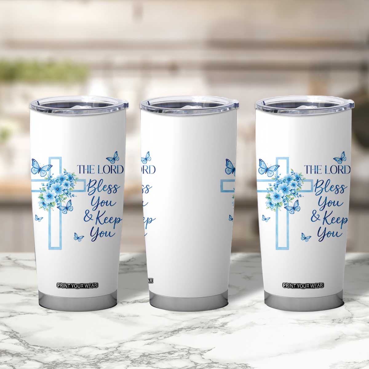 Christian Jesus Tumbler Cup The Lord Bless You Encouraging Bible Verse Butterfly Art TS10 Print Your Wear