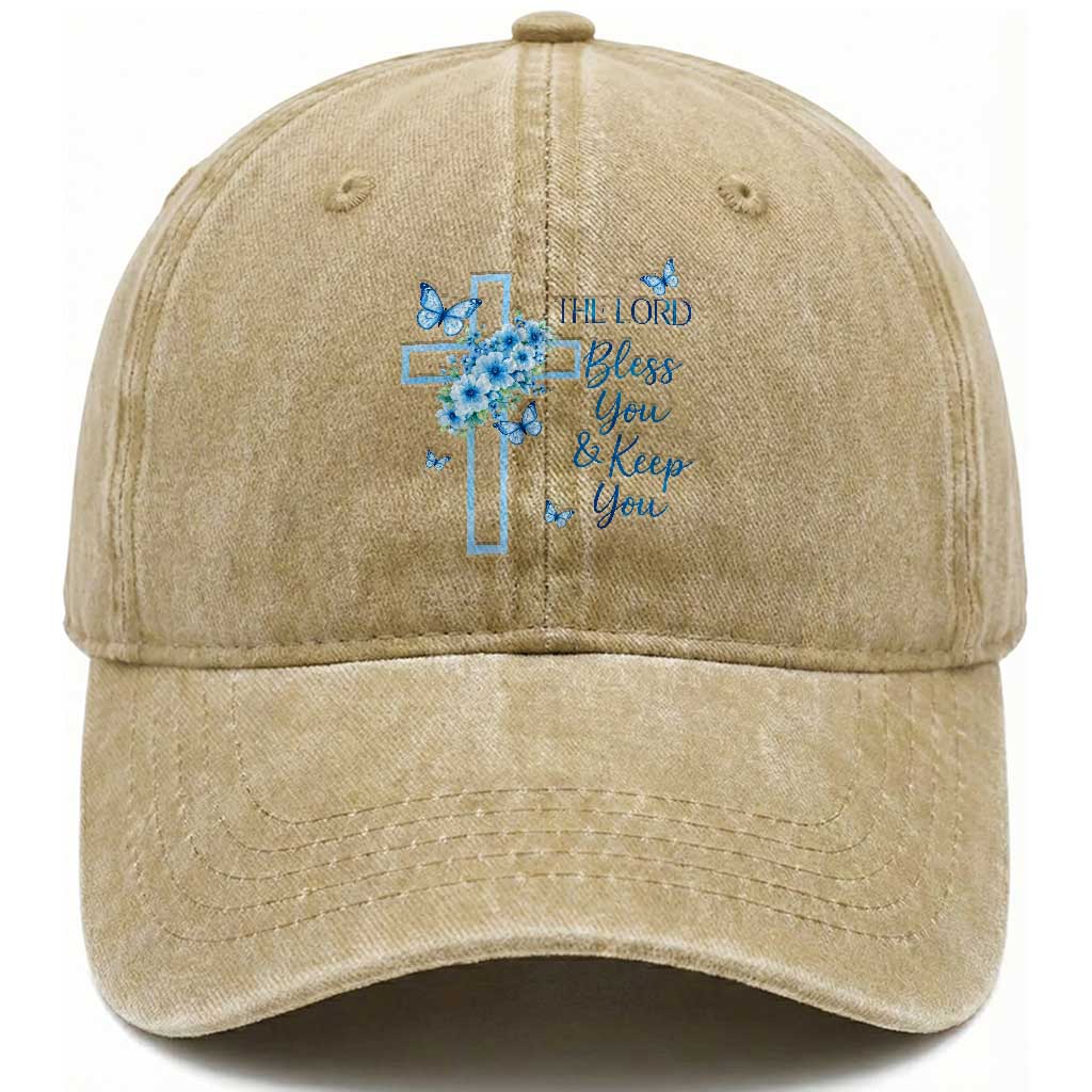 Christian Jesus Washed Cotton Baseball Cap The Lord Bless You Encouraging Bible Verse Butterfly Art TS10 Print Your Wear