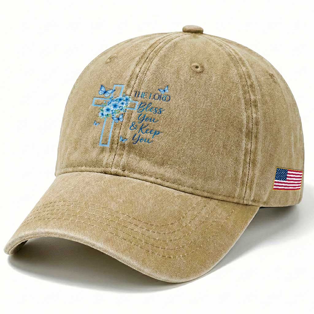 Christian Jesus Washed Cotton Baseball Cap The Lord Bless You Encouraging Bible Verse Butterfly Art TS10 Print Your Wear
