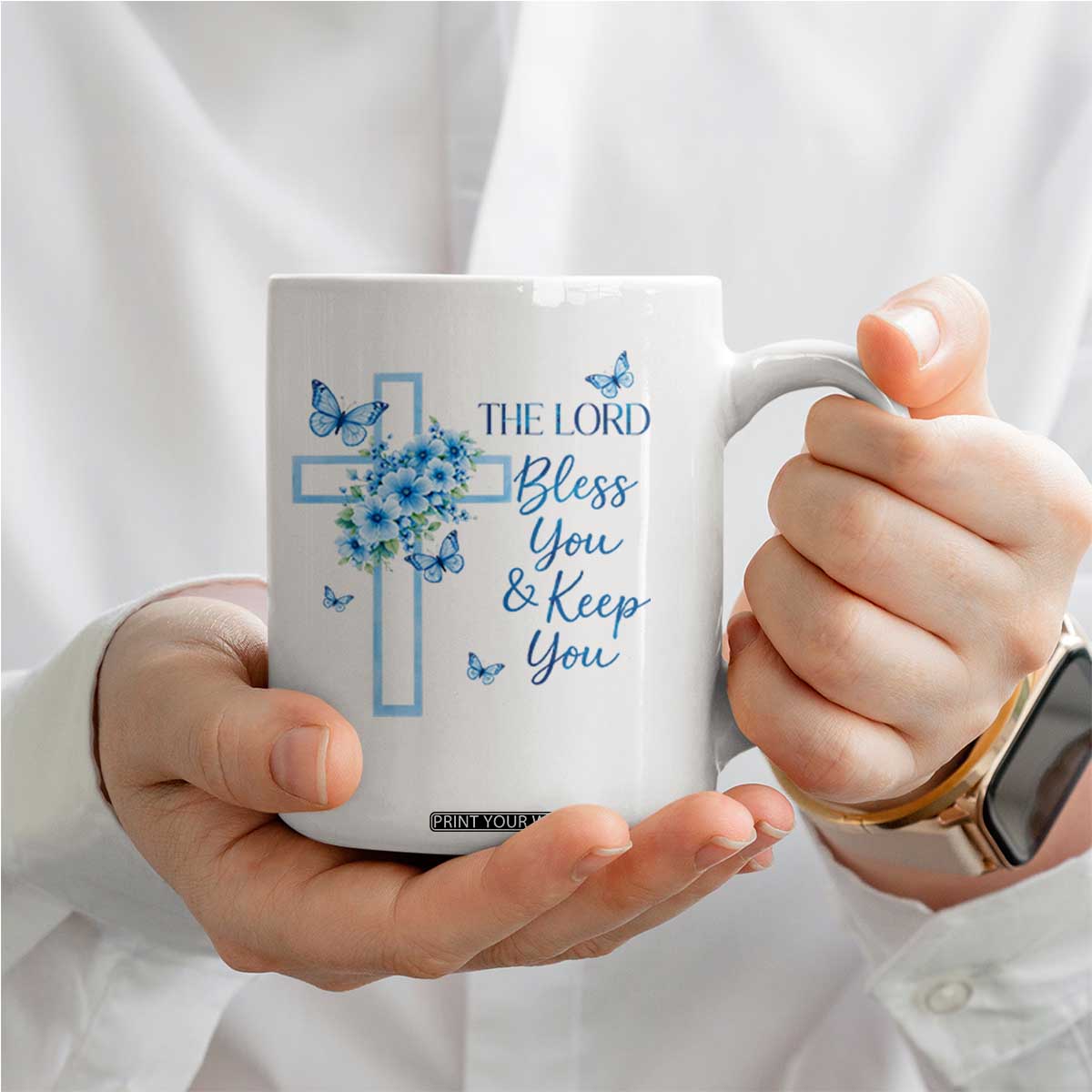 Christian Jesus Coffee Mug The Lord Bless You Encouraging Bible Verse Butterfly Art TS10 Print Your Wear