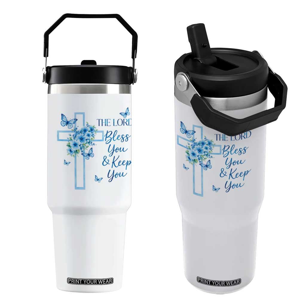 Christian Jesus Flip Straw Tumbler The Lord Bless You Encouraging Bible Verse Butterfly Art TS10 One Size: 30 oz White Print Your Wear